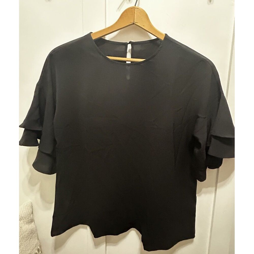 UNBRANDED TUNIC BLOUSE,BELL RUFFLE SLEEVE,BUTTON CLOSURE SZ.XL COLOR‎ Black